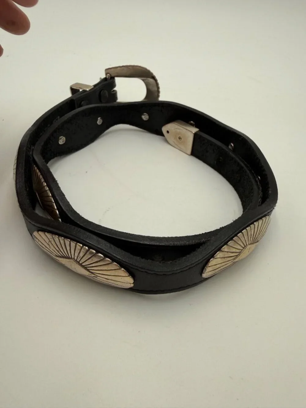 Justin Black Leather Belt Silver Tone Conchos Buckle Western Cowgirl Sz 28